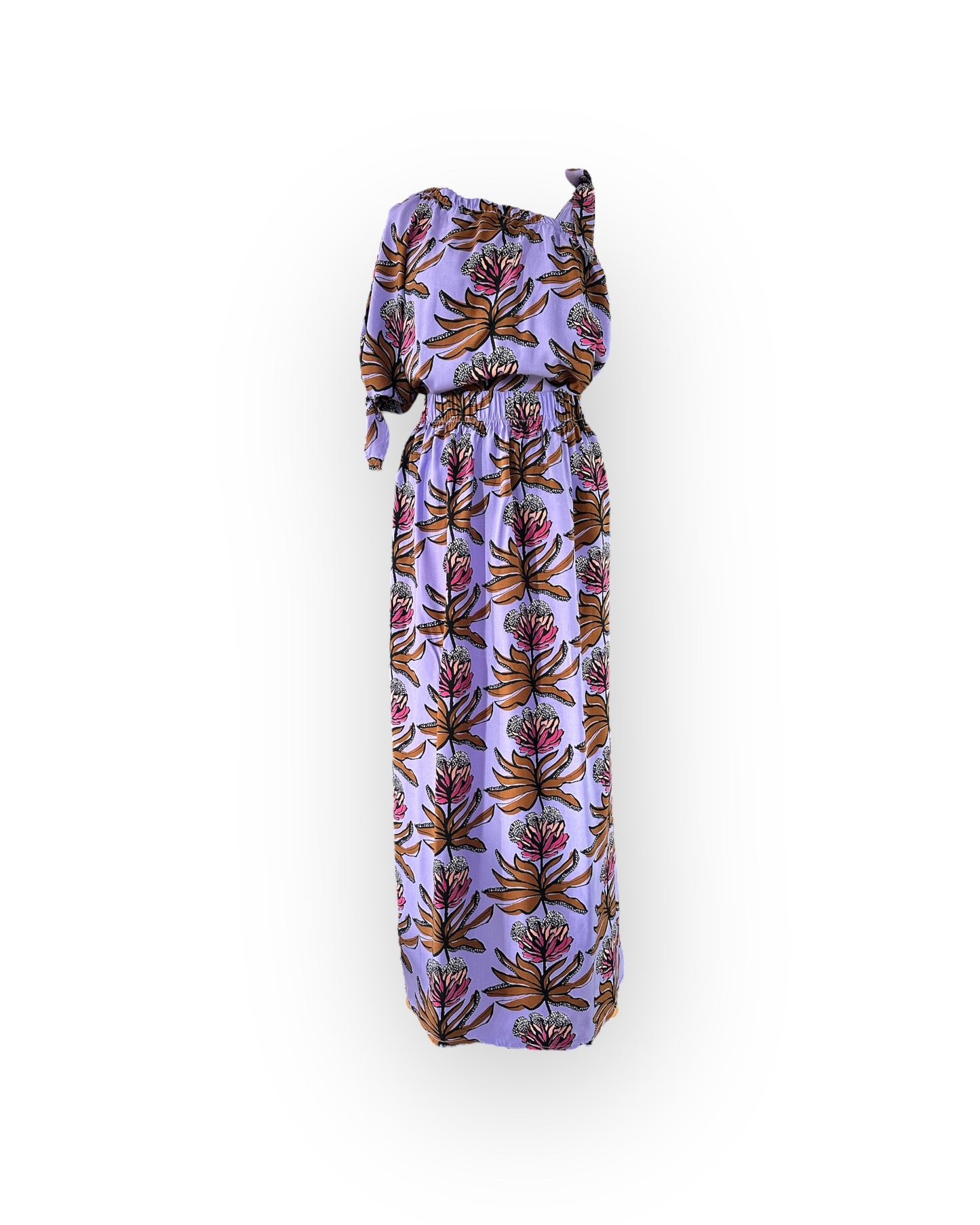 co-ord van een maxi rok en one schouder top in print funky flowers